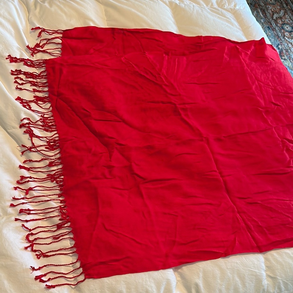 Vibrant Red Scarf with Fringe